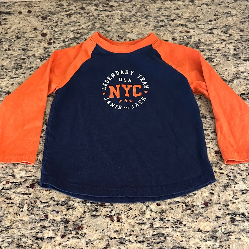 JANIE AND JACK Orange and Blue NYC Shirt Size 2T